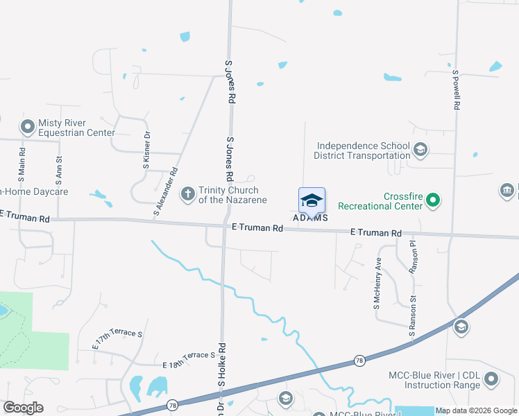 map of restaurants, bars, coffee shops, grocery stores, and more near 20108 East Truman Road in Independence
