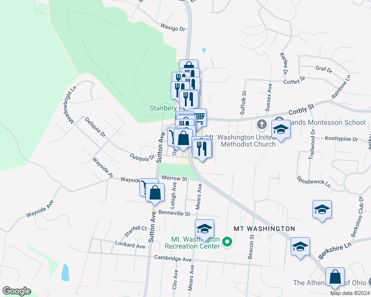 map of restaurants, bars, coffee shops, grocery stores, and more near 6145 Campus Lane in Cincinnati