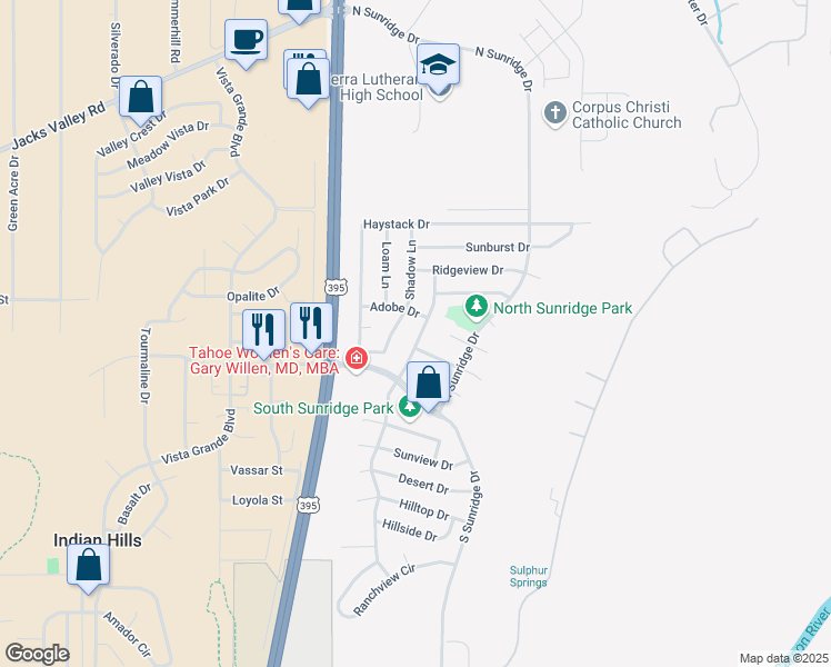 map of restaurants, bars, coffee shops, grocery stores, and more near 3532 Smoketree Avenue in Carson City