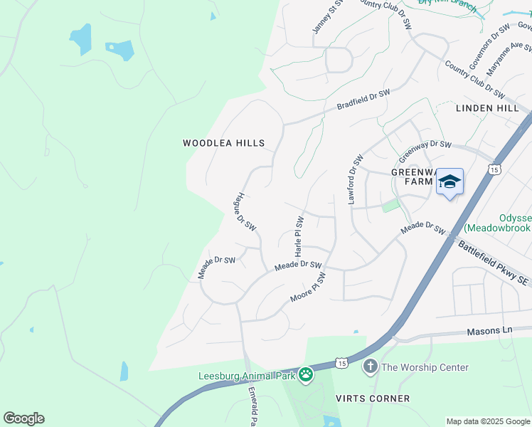 map of restaurants, bars, coffee shops, grocery stores, and more near 1430 Hague Drive Southwest in Leesburg