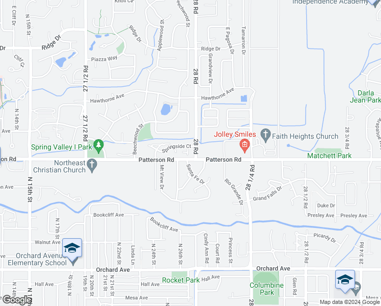 map of restaurants, bars, coffee shops, grocery stores, and more near 2675 Springside Court in Grand Junction