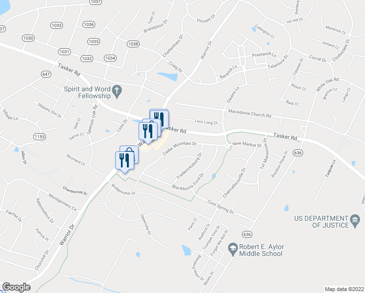 map of restaurants, bars, coffee shops, grocery stores, and more near 119 Cedar Mountain Drive in Stephens City