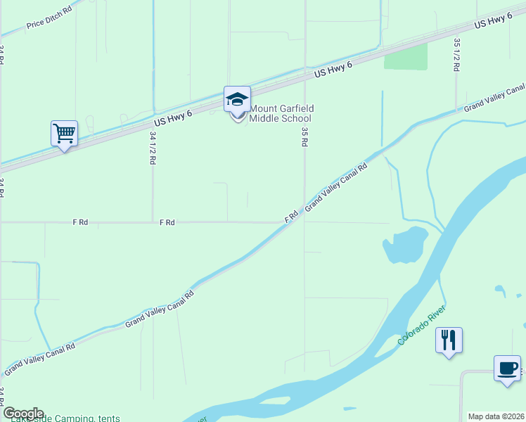 map of restaurants, bars, coffee shops, grocery stores, and more near 3486 F Road in Clifton