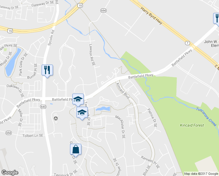 map of restaurants, bars, coffee shops, grocery stores, and more near 347 Caldwell Terrace Southeast in Leesburg
