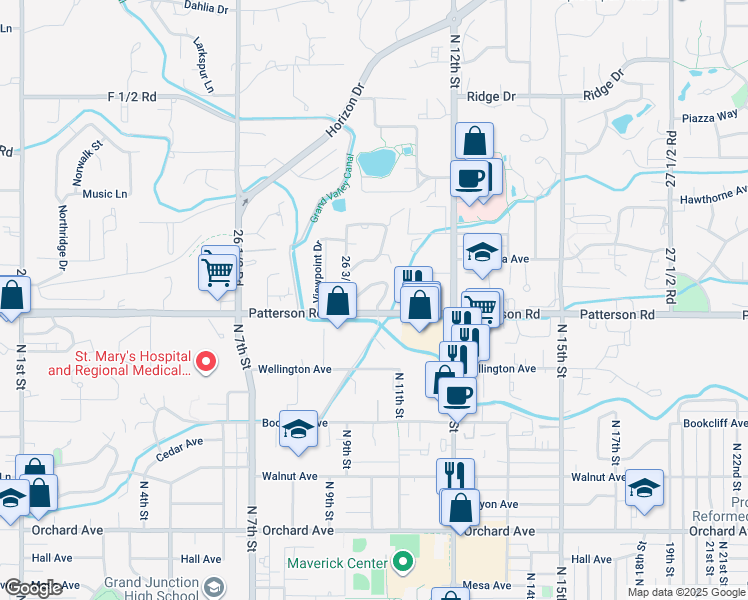 map of restaurants, bars, coffee shops, grocery stores, and more near 602 Rico Way in Grand Junction