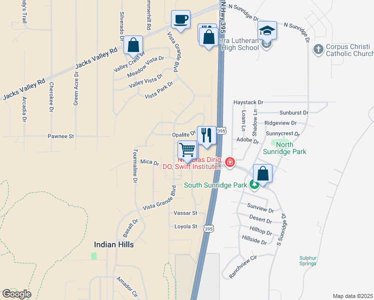 map of restaurants, bars, coffee shops, grocery stores, and more near 935 Opalite Drive in Carson City