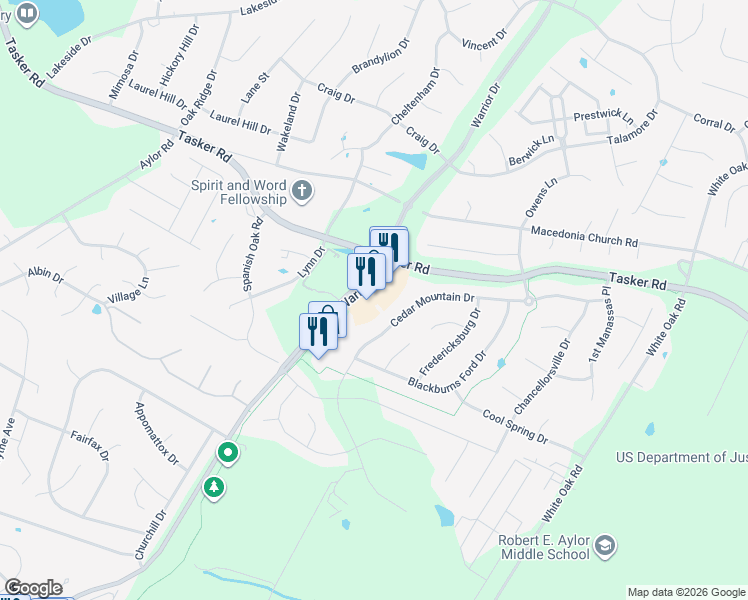 map of restaurants, bars, coffee shops, grocery stores, and more near 660 Warrior Drive in Stephens City