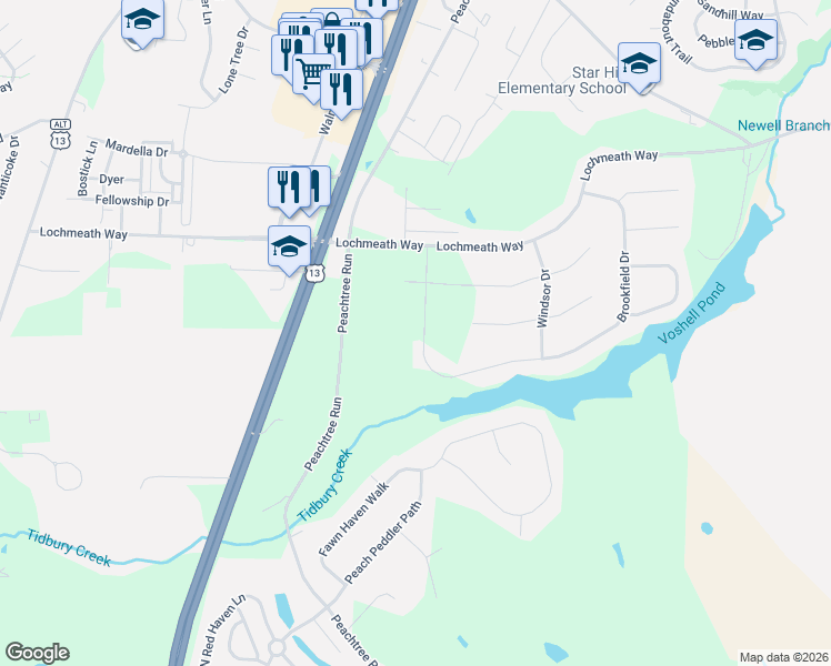map of restaurants, bars, coffee shops, grocery stores, and more near 199 Clark Court in Dover