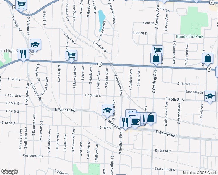 map of restaurants, bars, coffee shops, grocery stores, and more near 1406 South Hedges Avenue in Independence