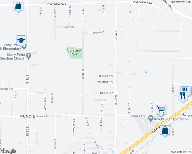 map of restaurants, bars, coffee shops, grocery stores, and more near 318 South 73 Drive in Kansas City