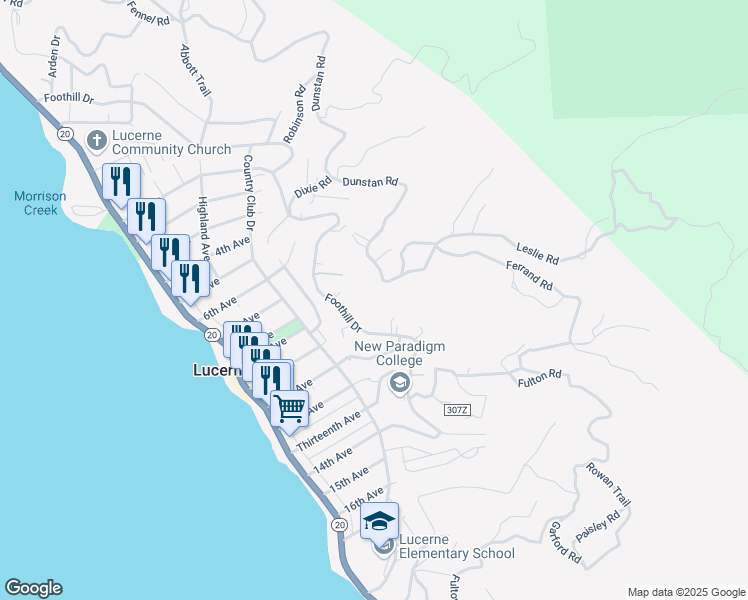 map of restaurants, bars, coffee shops, grocery stores, and more near 4040 Lakeview Terrace in Lucerne