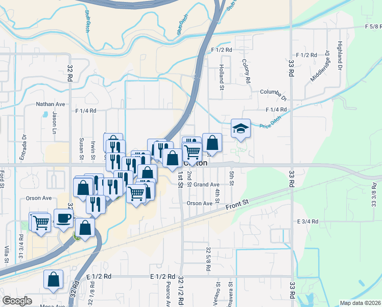 map of restaurants, bars, coffee shops, grocery stores, and more near 3251 Villasur Drive in Clifton