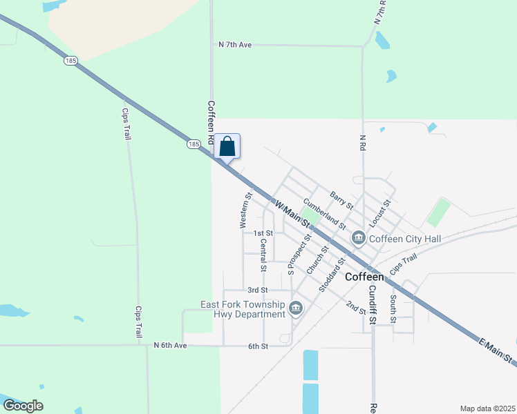 map of restaurants, bars, coffee shops, grocery stores, and more near 604 West Main Street in Coffeen