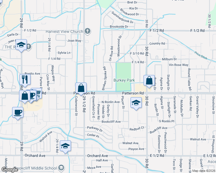map of restaurants, bars, coffee shops, grocery stores, and more near 608 Broken Spoke Road in Grand Junction