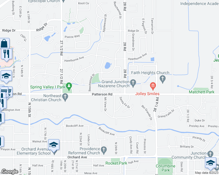 map of restaurants, bars, coffee shops, grocery stores, and more near 2510 Springside Court in Grand Junction