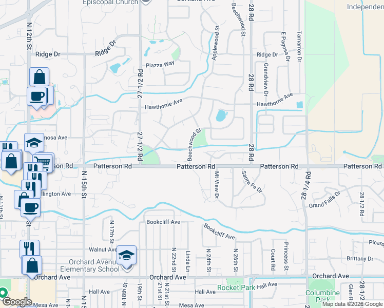 map of restaurants, bars, coffee shops, grocery stores, and more near 2750 Beechwood Street in Grand Junction
