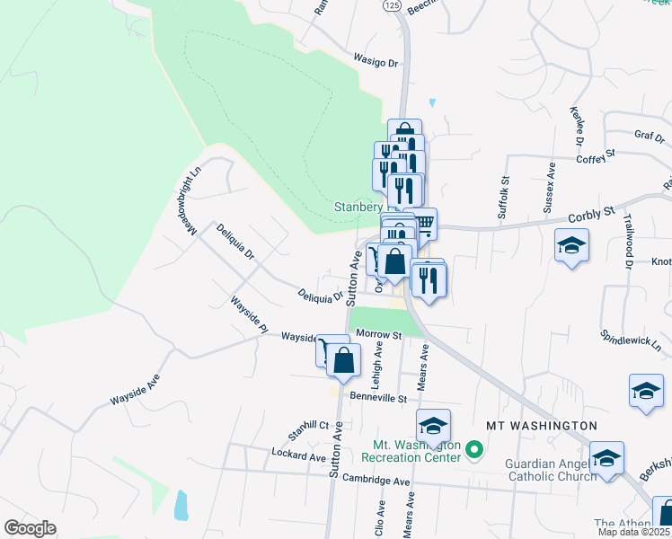 map of restaurants, bars, coffee shops, grocery stores, and more near 2107 Sutton Avenue in Cincinnati