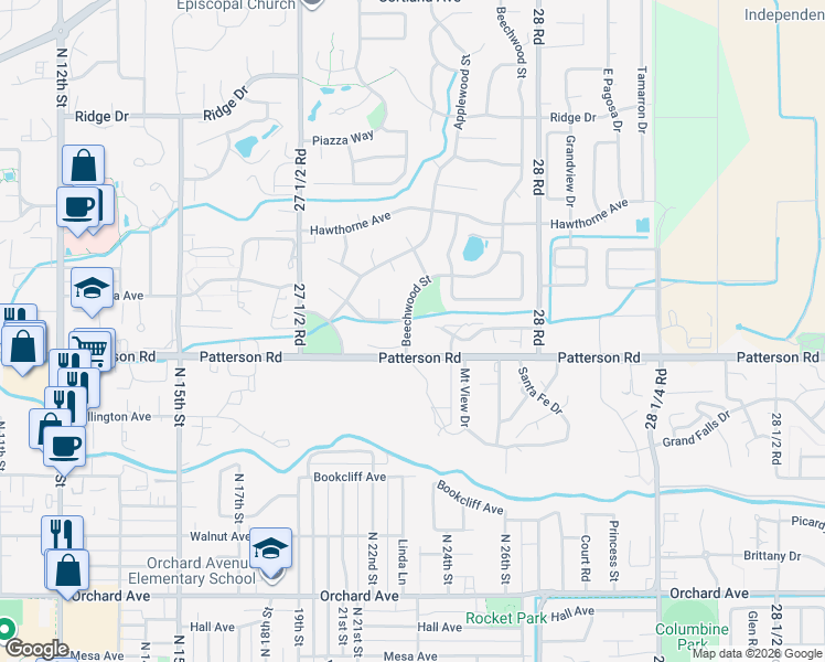 map of restaurants, bars, coffee shops, grocery stores, and more near 2750 Beechwood Street in Grand Junction
