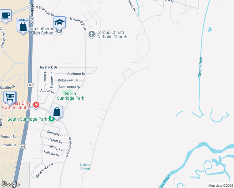 map of restaurants, bars, coffee shops, grocery stores, and more near 3517 Long Drive in Minden