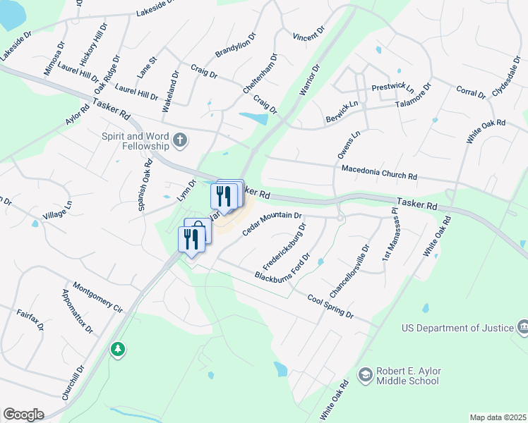 map of restaurants, bars, coffee shops, grocery stores, and more near 124 Cedar Mountain Drive in Stephens City