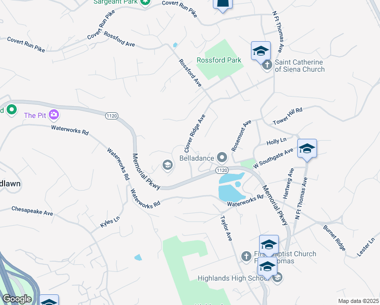 map of restaurants, bars, coffee shops, grocery stores, and more near 203 Clover Ridge Avenue in Fort Thomas