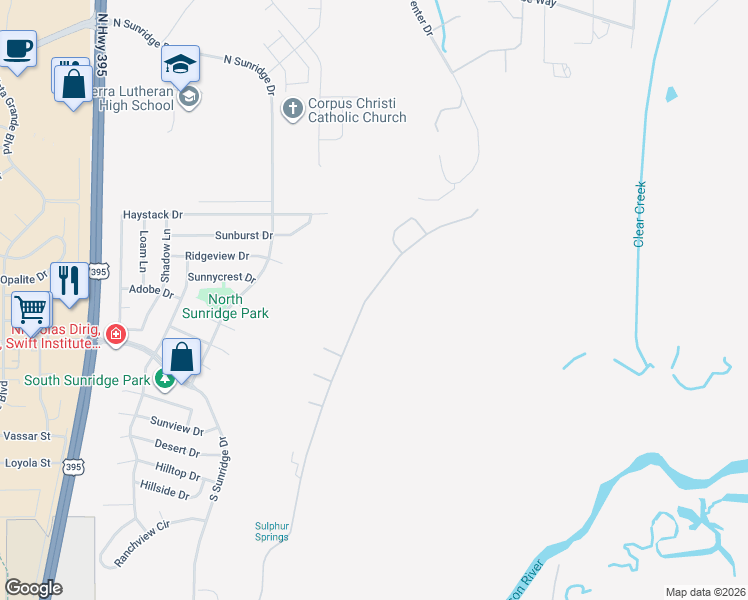 map of restaurants, bars, coffee shops, grocery stores, and more near 3517 Long Drive in Minden