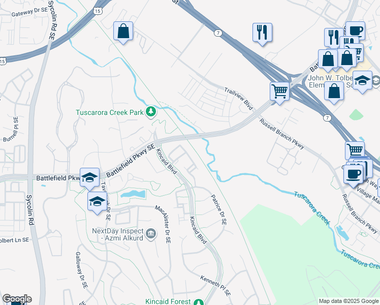 map of restaurants, bars, coffee shops, grocery stores, and more near 172 Spencer Terrace Southeast in Leesburg