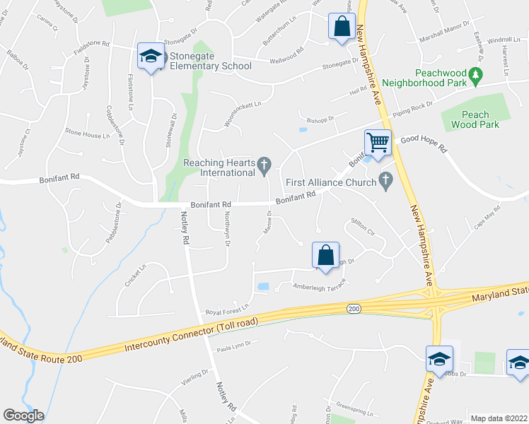 map of restaurants, bars, coffee shops, grocery stores, and more near 14428 Marine Drive in Silver Spring