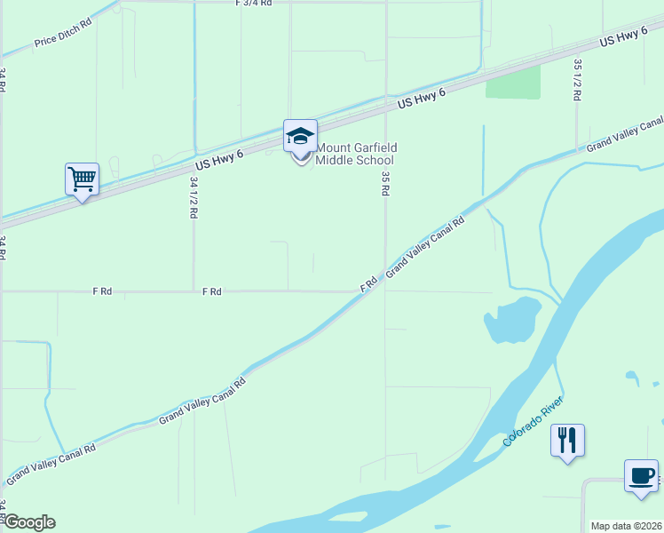 map of restaurants, bars, coffee shops, grocery stores, and more near 3486 F Road in Clifton
