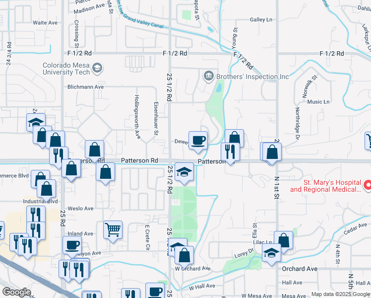 map of restaurants, bars, coffee shops, grocery stores, and more near 2556 Patterson Road in Grand Junction