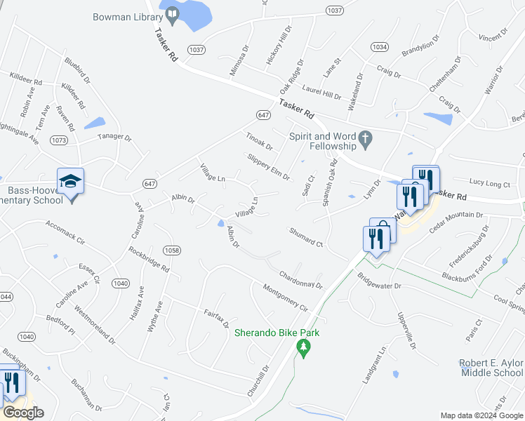 map of restaurants, bars, coffee shops, grocery stores, and more near 105 Romney Place in Stephens City
