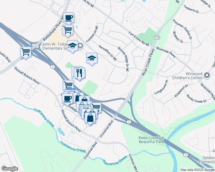 map of restaurants, bars, coffee shops, grocery stores, and more near 814 Saddleback Place Northeast in Leesburg