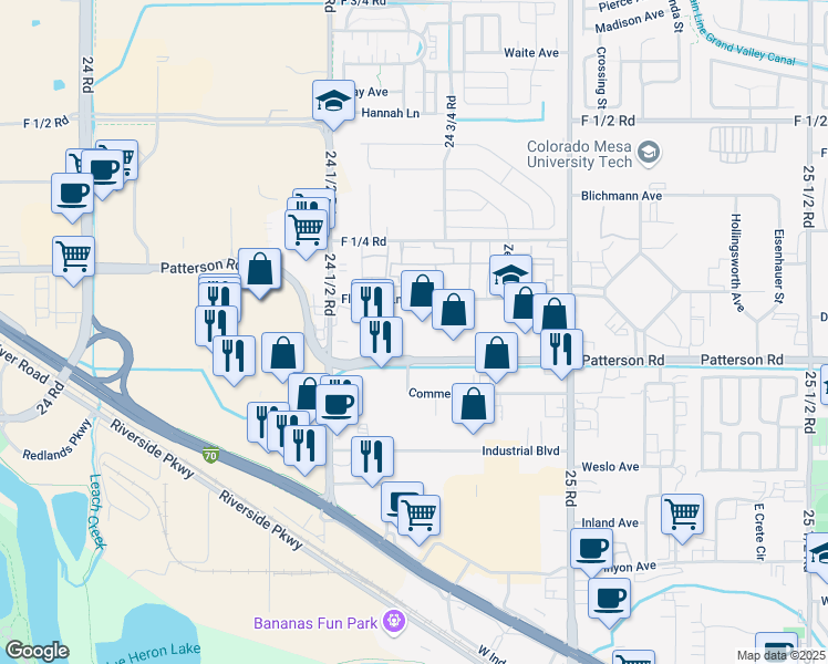 map of restaurants, bars, coffee shops, grocery stores, and more near 2470 F Road in Grand Junction