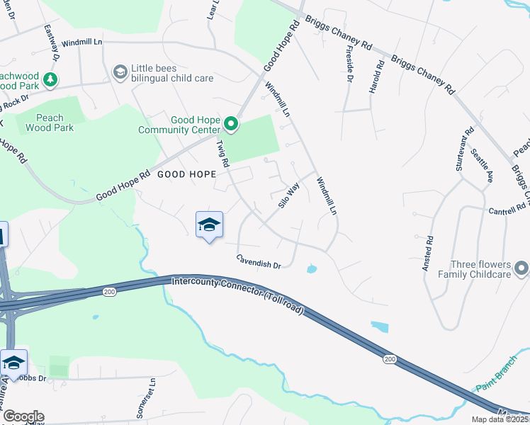 map of restaurants, bars, coffee shops, grocery stores, and more near 1110 Cavendish Drive in Silver Spring