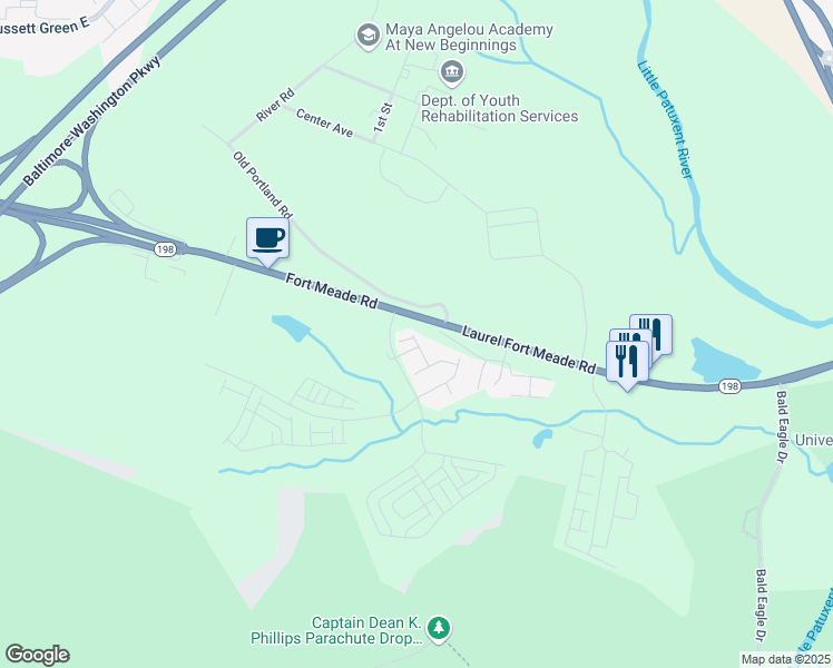 map of restaurants, bars, coffee shops, grocery stores, and more near 302 Caballo Court in Laurel