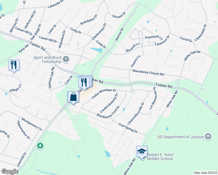 map of restaurants, bars, coffee shops, grocery stores, and more near 116 Cedar Mountain Drive in Stephens City