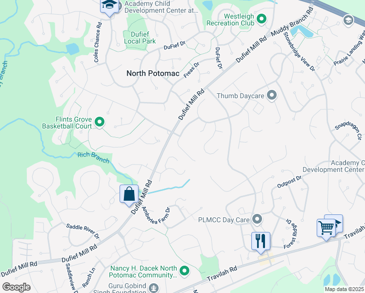 map of restaurants, bars, coffee shops, grocery stores, and more near 14429 Kings Grant Street in North Potomac