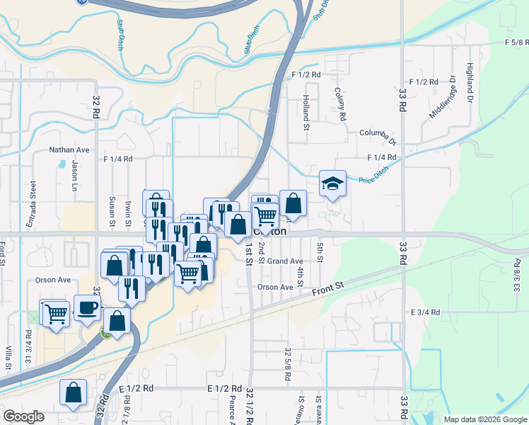 map of restaurants, bars, coffee shops, grocery stores, and more near 3251 Villasur Drive in Clifton
