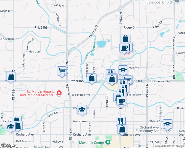 map of restaurants, bars, coffee shops, grocery stores, and more near 602 Rico Way in Grand Junction
