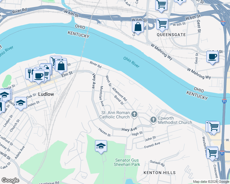 map of restaurants, bars, coffee shops, grocery stores, and more near 4 Montrose Street in Ludlow