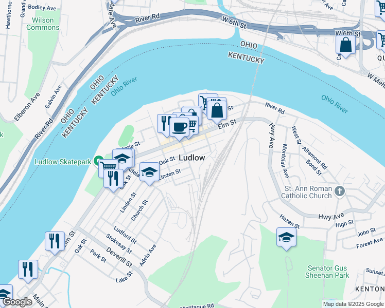 map of restaurants, bars, coffee shops, grocery stores, and more near in Ludlow