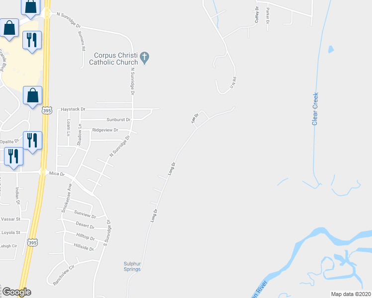 map of restaurants, bars, coffee shops, grocery stores, and more near 3517 Long Drive in Minden