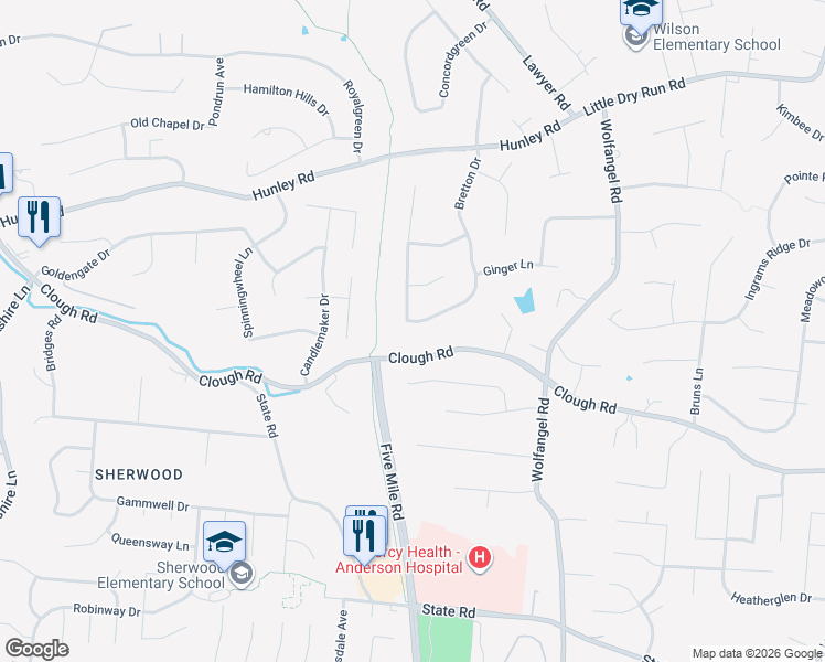 map of restaurants, bars, coffee shops, grocery stores, and more near 2208 Bretton Drive in Cincinnati
