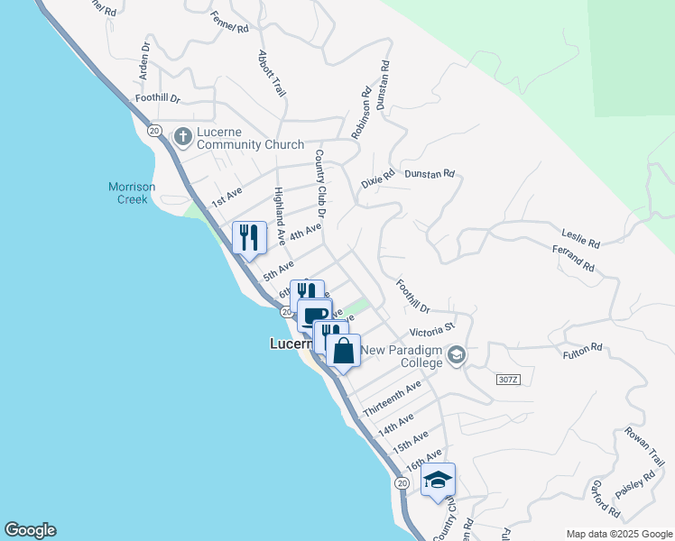 map of restaurants, bars, coffee shops, grocery stores, and more near 4091 Country Club Drive in Lucerne