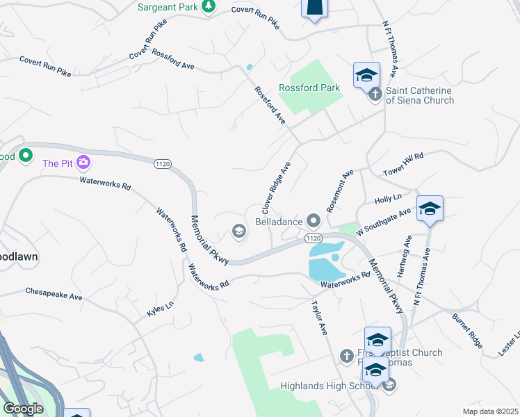 map of restaurants, bars, coffee shops, grocery stores, and more near 203 Clover Ridge Avenue in Fort Thomas