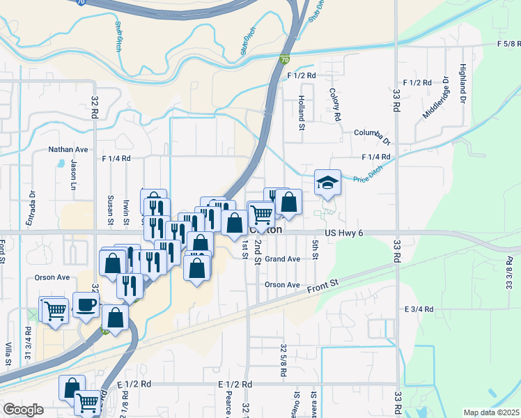 map of restaurants, bars, coffee shops, grocery stores, and more near 3251 Villasur Drive in Clifton