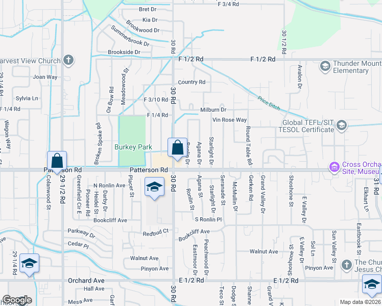 map of restaurants, bars, coffee shops, grocery stores, and more near 608 Ronlin Drive in Grand Junction