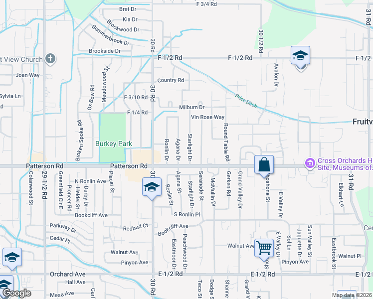 map of restaurants, bars, coffee shops, grocery stores, and more near 607 Starlight Dr in Grand Junction
