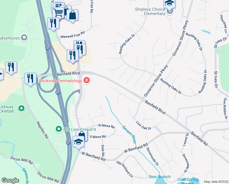 map of restaurants, bars, coffee shops, grocery stores, and more near 789 Oak Stump Drive in Millersville