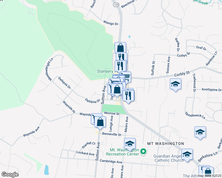 map of restaurants, bars, coffee shops, grocery stores, and more near 2105 Oxford Avenue in Cincinnati